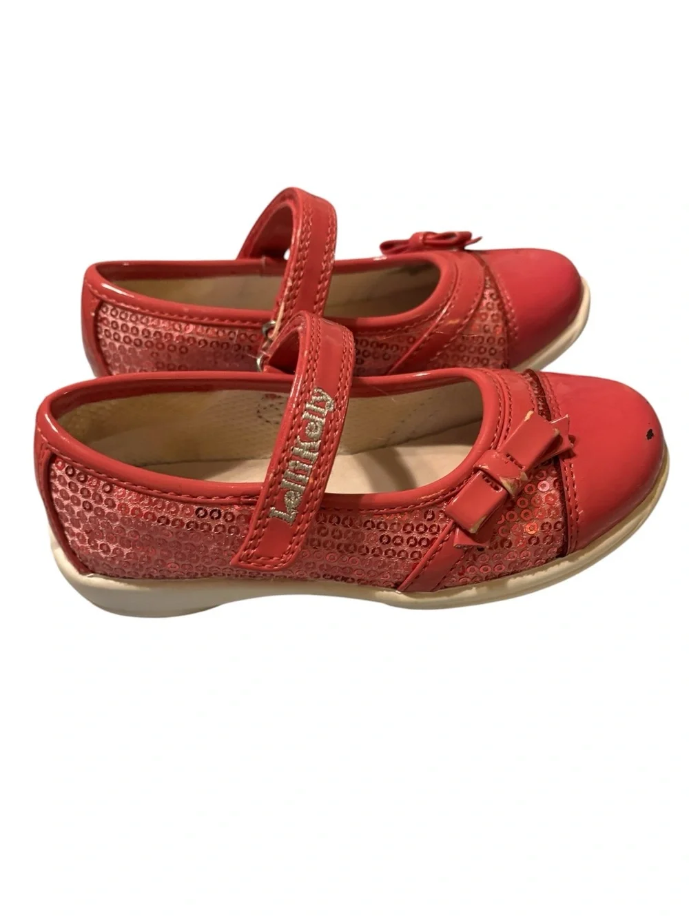 Lelli Kelly 8.5 9 Pink Sequined Mary Janes Bow Girls' Hot Pink Sparkle Shoes